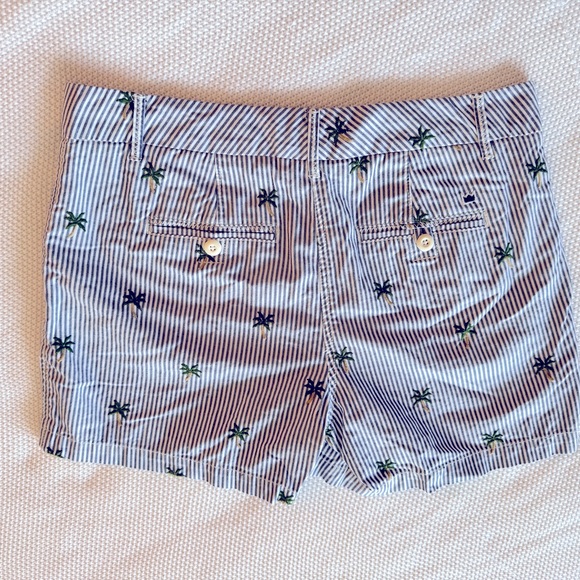 CROWN & IVY High Waisted Blue & White Striped Shorts w Embroidered Palm Trees - Picture 5 of 13